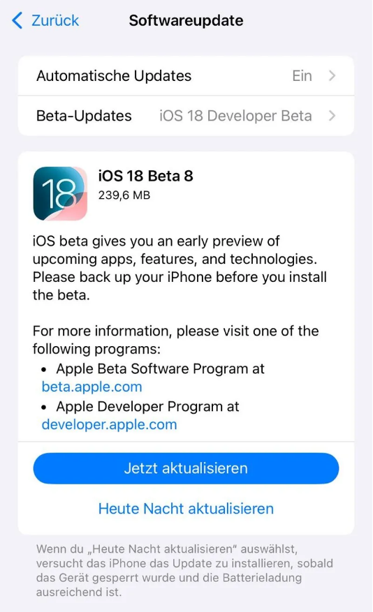 泾县苹果手机维修分享苹果 iOS / iPadOS 18 开发者预览版 Beta 8 发布 